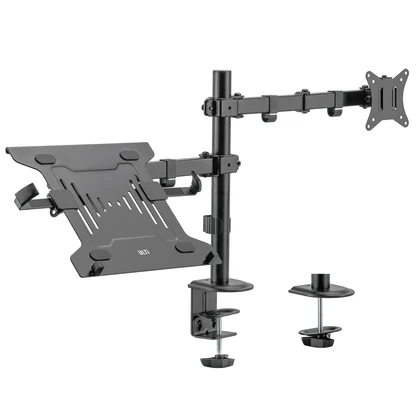 Adjustable Dual Monitor Mount Bracket with Laptop Stand Tray Adjustable Arm
