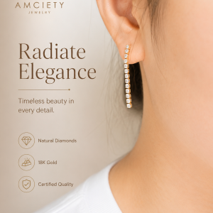 Tennis Dangling Earring 1c Total Diamonds in 18k Yellow Gold