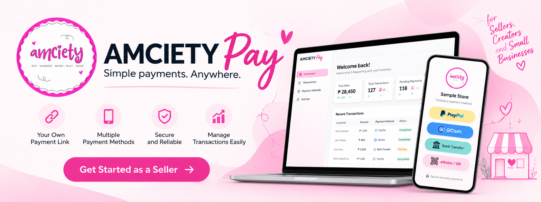 AMCIETY Pay seller payment methods dashboard