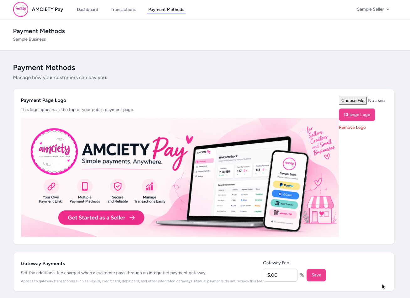 AMCIETY Pay payment method settings