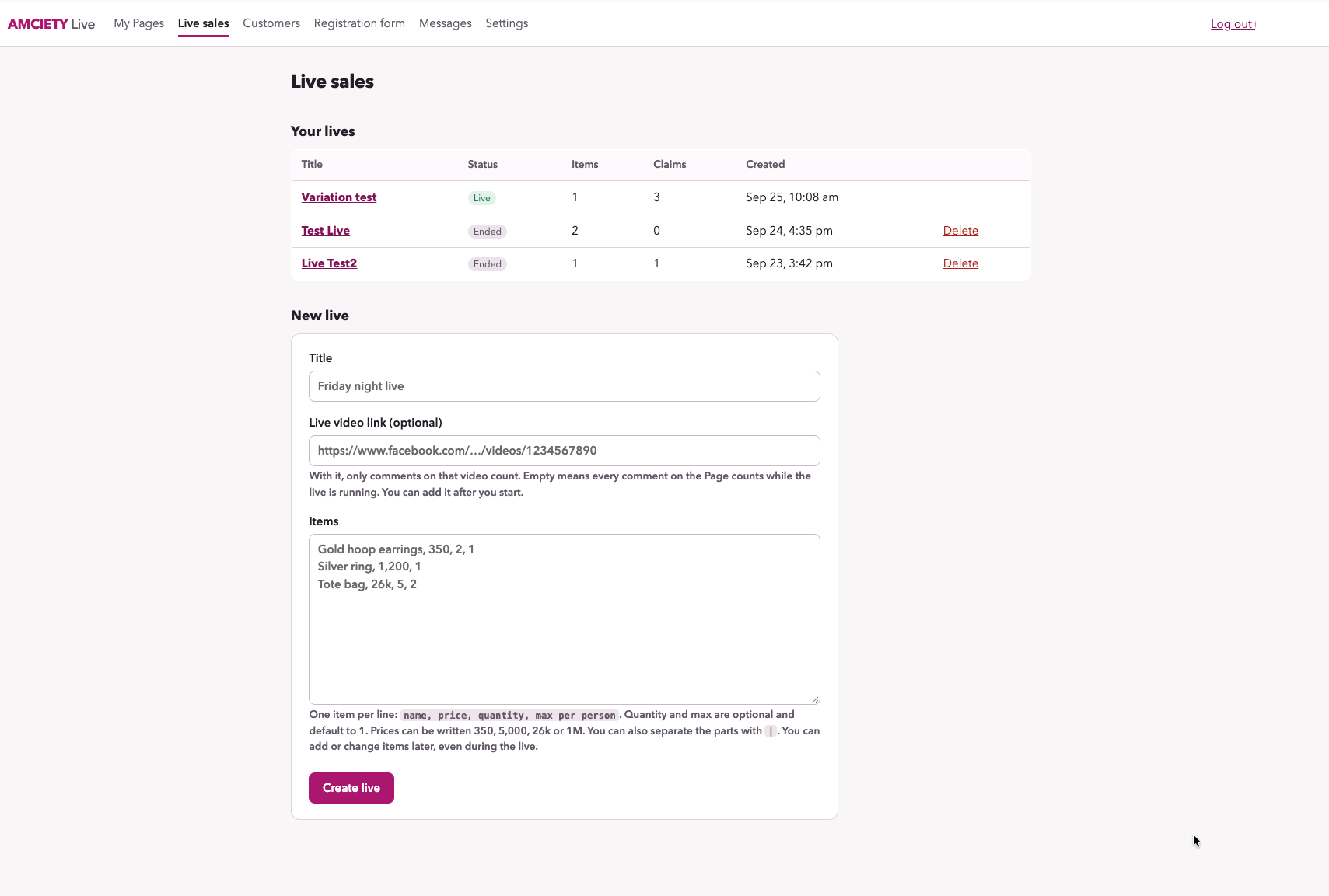 AMCIETY Live sales management